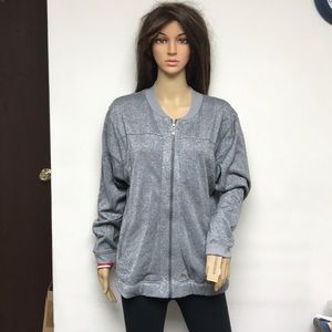 New DKNY designer women’s large jacket L/S sweatshirt metallic city Y2K silver